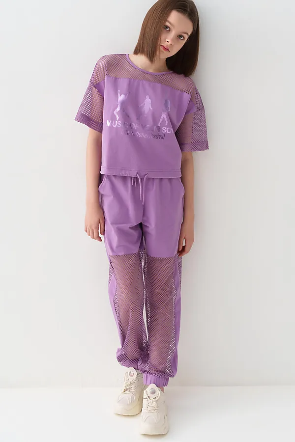 Джемпер трикотажный для девочек (футболка) PLAYTODAY, сиреневый - фото 2