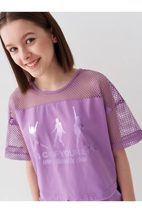 Джемпер трикотажный для девочек (футболка) PLAYTODAY, сиреневый - фото 2