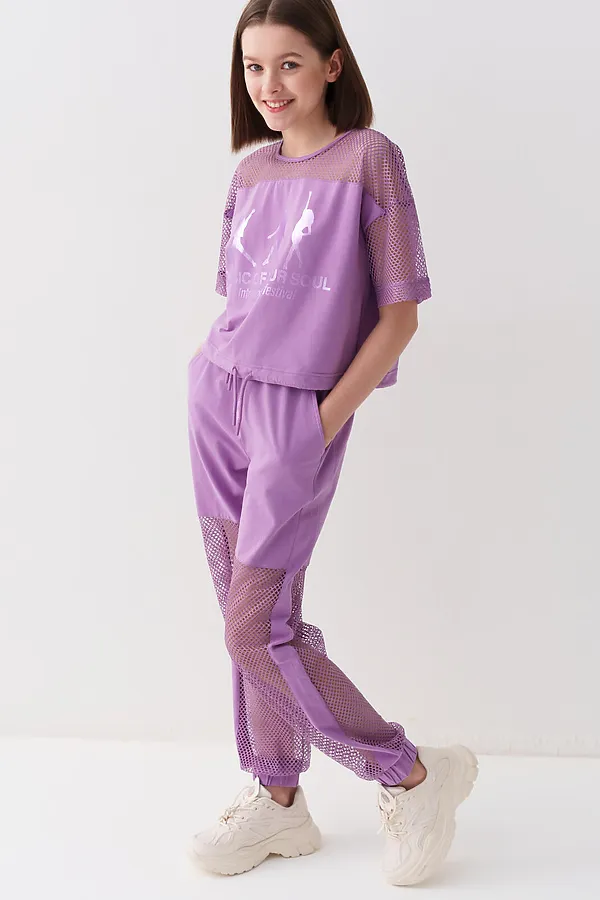 Брюки трикотажные для девочек PLAYTODAY, сиреневый - фото 2