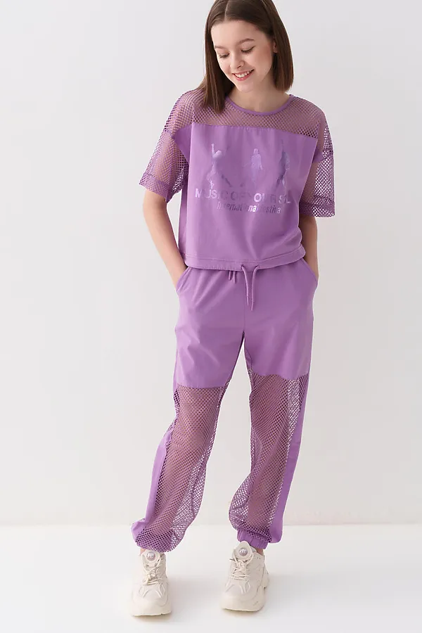 Брюки трикотажные для девочек PLAYTODAY, сиреневый - фото 2