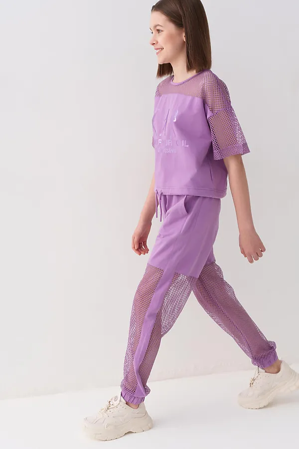 Брюки трикотажные для девочек PLAYTODAY, сиреневый - фото 2