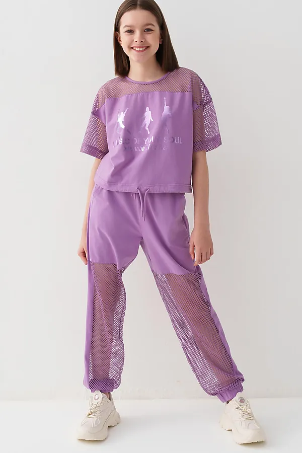 Брюки трикотажные для девочек PLAYTODAY, сиреневый - фото 2