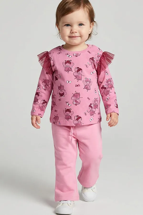 Брюки детские трикотажные для девочек PLAYTODAY, розовый - фото 2