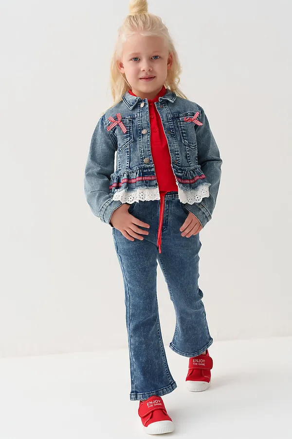 Брюки текстильные джинсовые для девочек PLAYTODAY, синий - фото 2