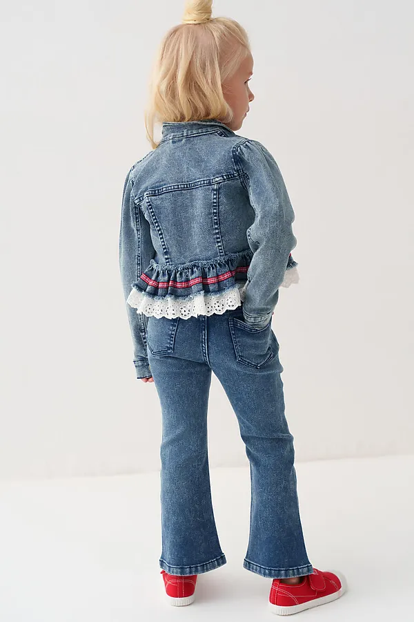 Брюки текстильные джинсовые для девочек PLAYTODAY, синий - фото 2