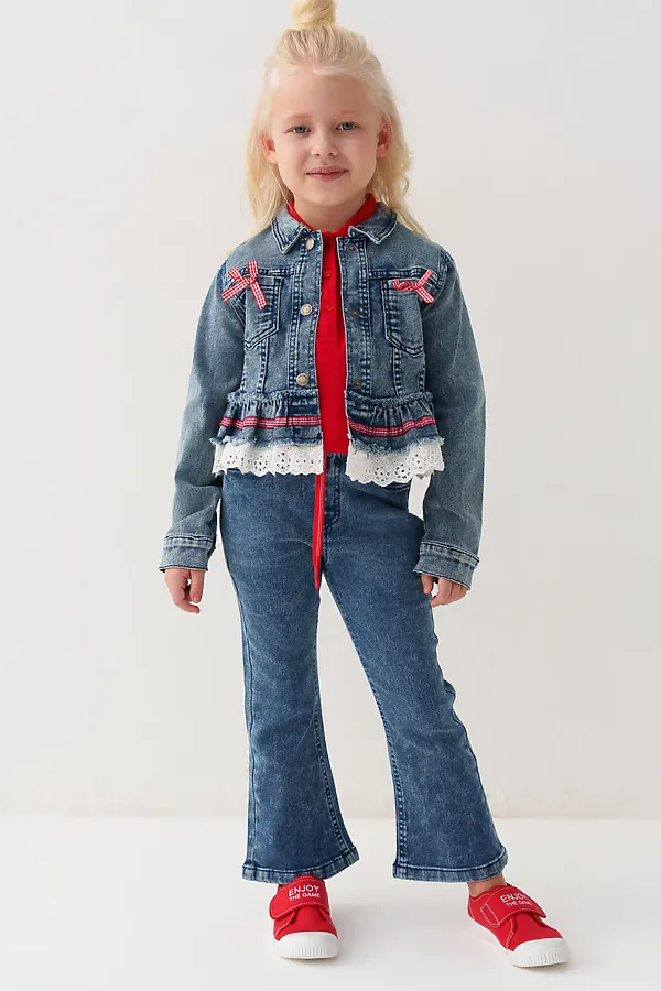 Брюки текстильные джинсовые для девочек PLAYTODAY, синий - фото 2