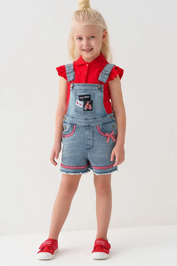 Полукомбинезон текстильный джинсовый для девочек PLAYTODAY, синий - фото 2