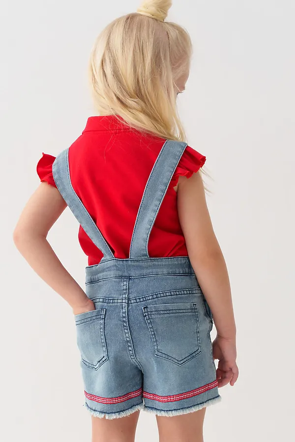 Полукомбинезон текстильный джинсовый для девочек PLAYTODAY, синий - фото 2