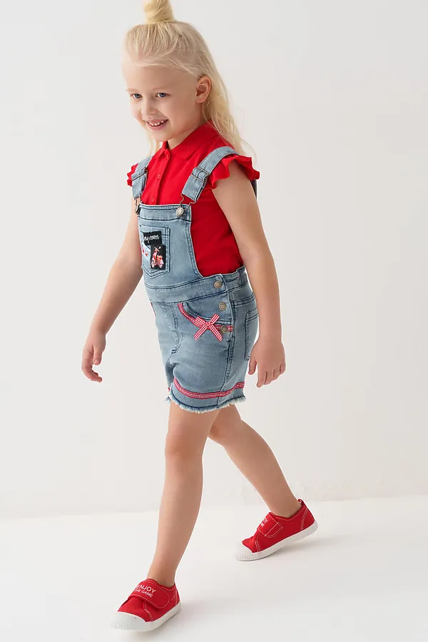 Полукомбинезон текстильный джинсовый для девочек PLAYTODAY, синий - фото 2