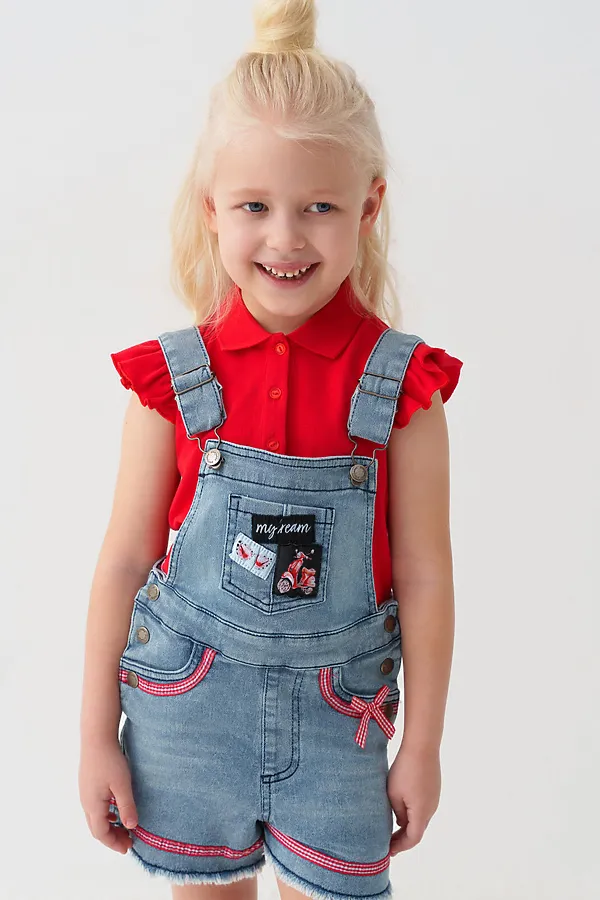 Полукомбинезон текстильный джинсовый для девочек PLAYTODAY, синий - фото 2