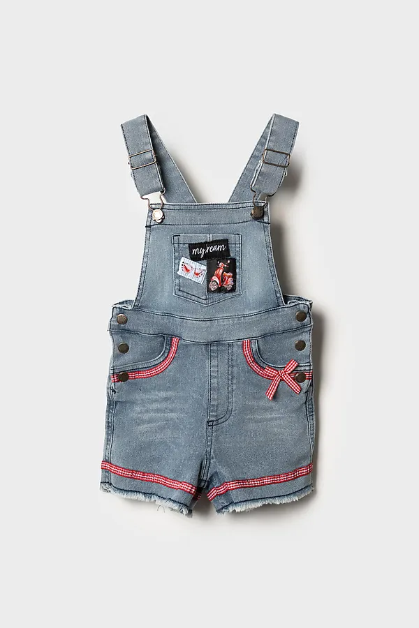 Полукомбинезон текстильный джинсовый для девочек PLAYTODAY, синий - фото 2