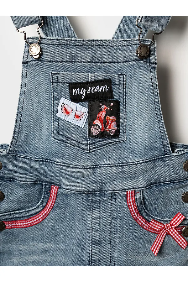 Полукомбинезон текстильный джинсовый для девочек PLAYTODAY, синий - фото 2