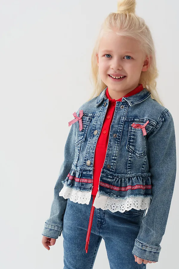 Куртка текстильная джинсовая для девочек PLAYTODAY, синий - фото 2