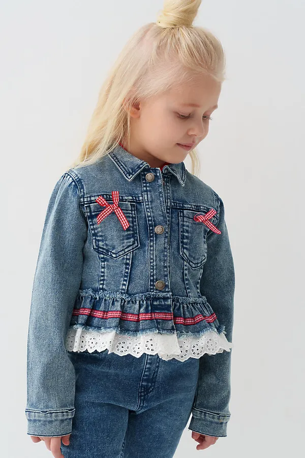 Куртка текстильная джинсовая для девочек PLAYTODAY, синий - фото 2