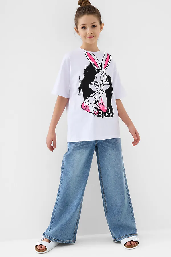 Брюки текстильные джинсовые для девочек PLAYTODAY, синий - фото 2