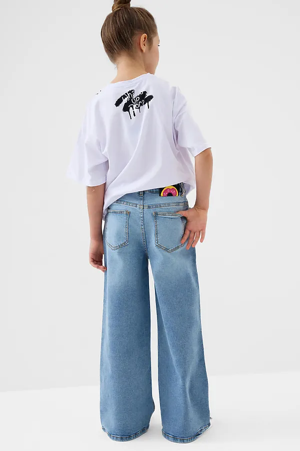 Брюки текстильные джинсовые для девочек PLAYTODAY, синий - фото 2