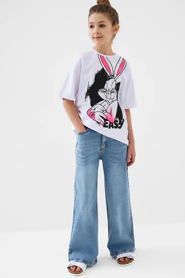 Брюки текстильные джинсовые для девочек PLAYTODAY, синий - фото 2