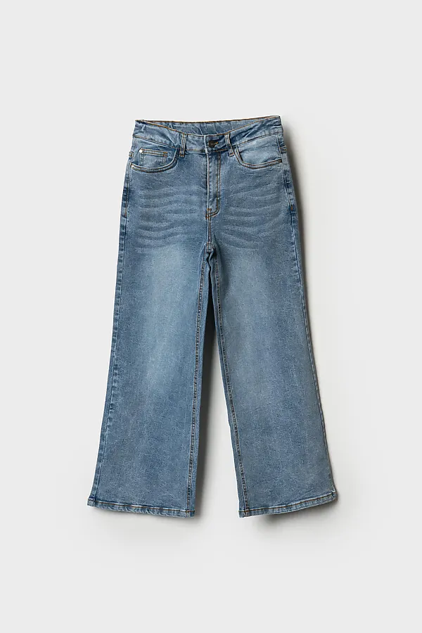 Брюки текстильные джинсовые для девочек PLAYTODAY, синий - фото 2