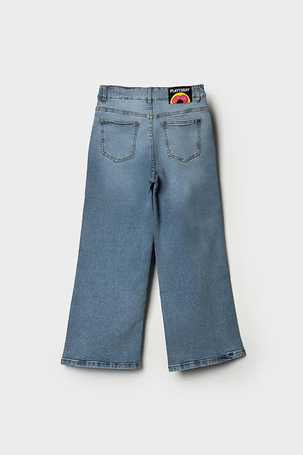 Брюки текстильные джинсовые для девочек PLAYTODAY, синий - фото 2