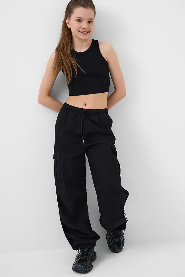 Брюки текстильные для девочек PLAYTODAY, черный - фото 2