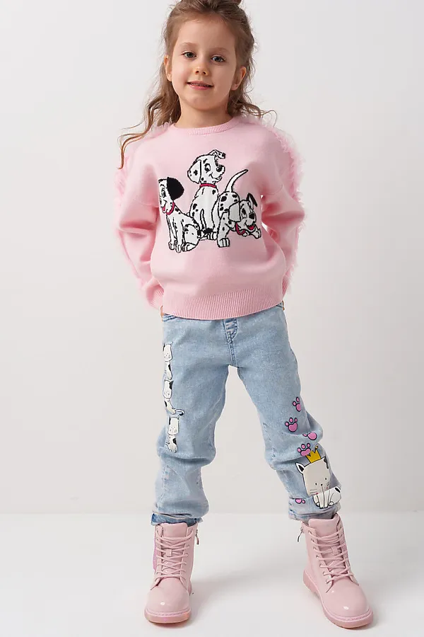 Брюки текстильные джинсовые для девочек PLAYTODAY, синий - фото 2