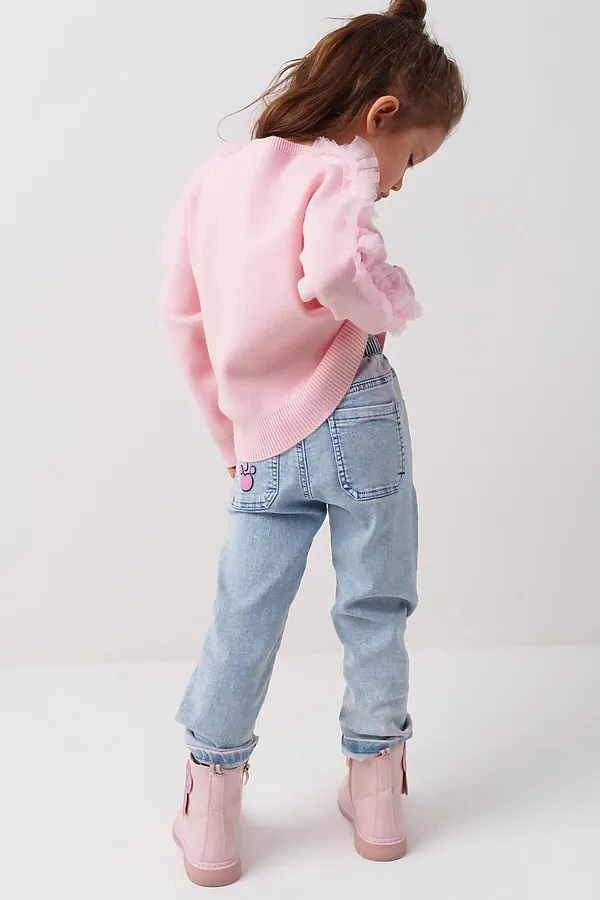 Брюки текстильные джинсовые для девочек PLAYTODAY, синий - фото 2