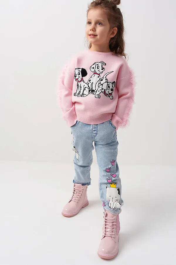 Брюки текстильные джинсовые для девочек PLAYTODAY, синий - фото 2