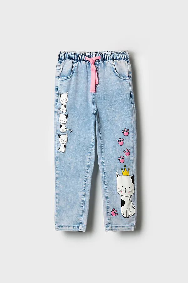 Брюки текстильные джинсовые для девочек PLAYTODAY, синий - фото 2