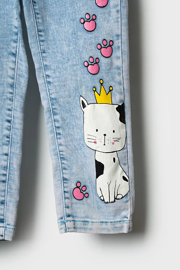 Брюки текстильные джинсовые для девочек PLAYTODAY, синий - фото 2