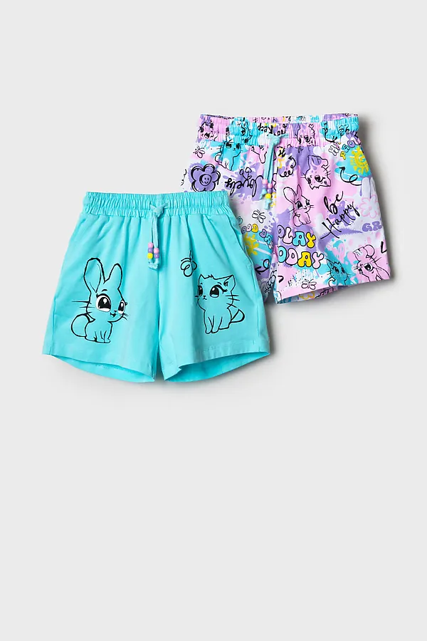 Шорты трикотажные для девочек, 2 шт в комплекте PLAYTODAY, разноцветный - фото 2