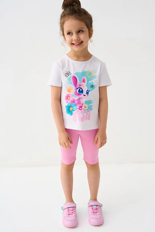 Брюки трикотажные для девочек (легинсы укороченные), 2 пары в комплекте PLAYTODAY, голубой,розовый - фото 2