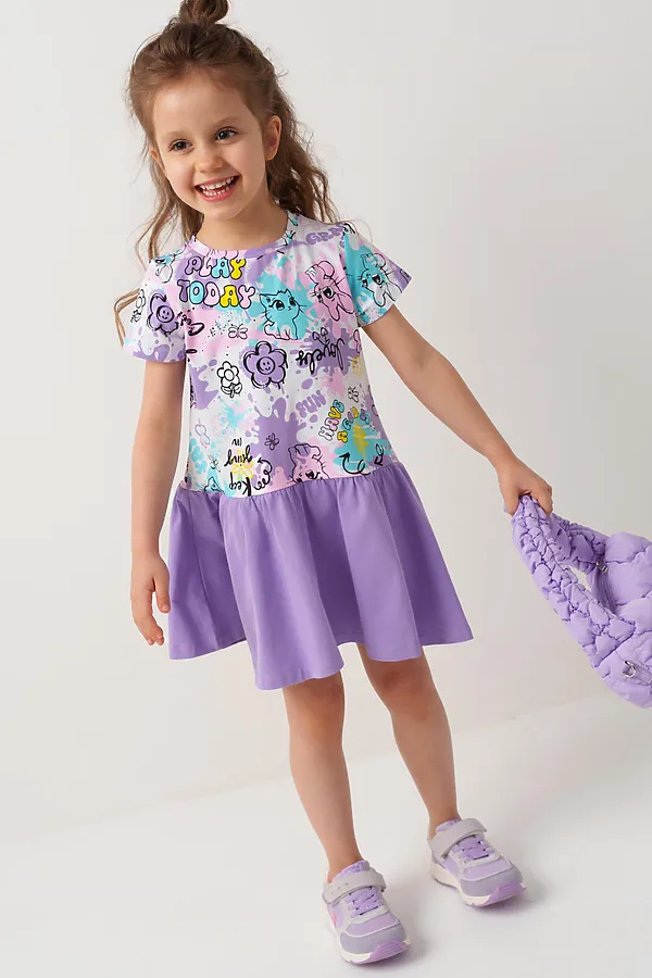 Платье трикотажное для девочек PLAYTODAY, разноцветный - фото 2