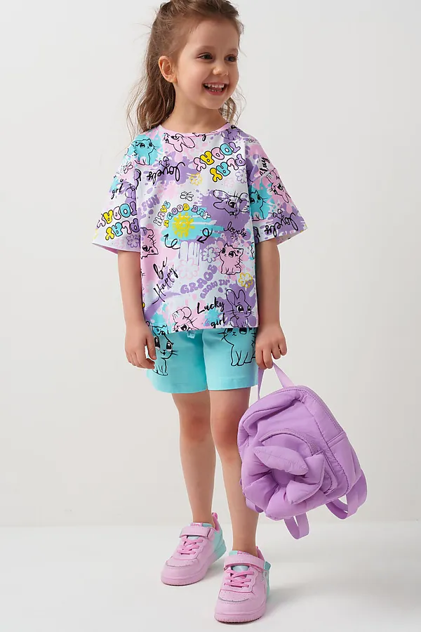 Фуфайка трикотажная для девочек (футболка) PLAYTODAY, разноцветный - фото 2