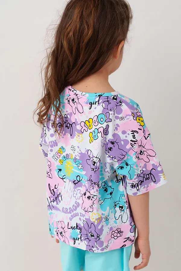 Фуфайка трикотажная для девочек (футболка) PLAYTODAY, разноцветный - фото 2