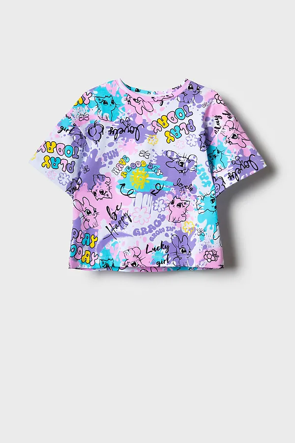 Фуфайка трикотажная для девочек (футболка) PLAYTODAY, разноцветный - фото 2