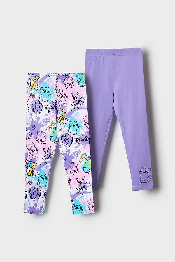 Брюки трикотажные для девочек (легинсы), 2 пары в комплекте PLAYTODAY, разноцветный - фото 2