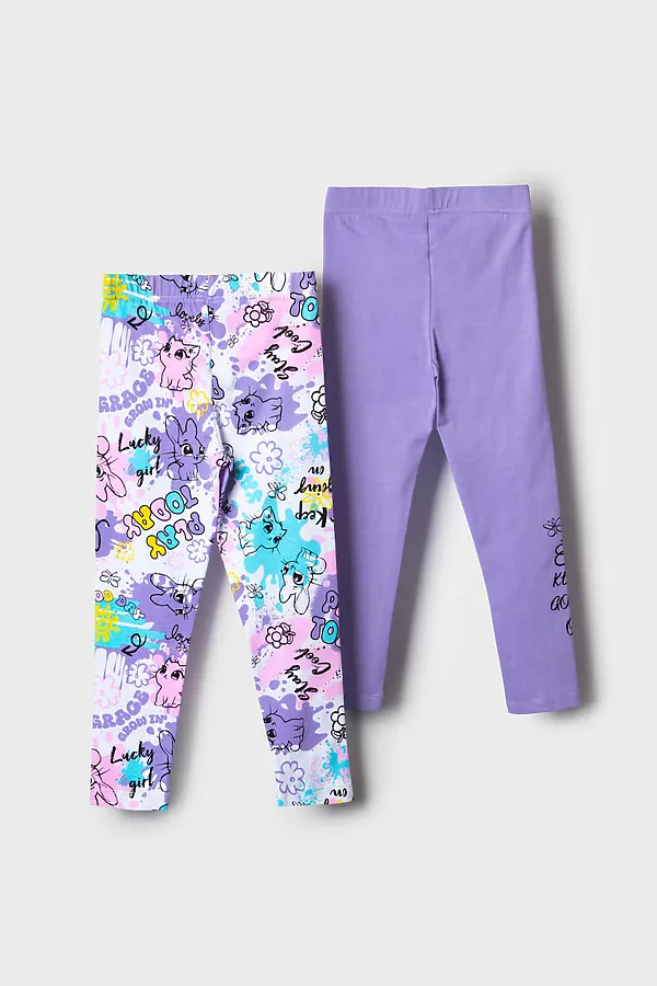 Брюки трикотажные для девочек (легинсы), 2 пары в комплекте PLAYTODAY, разноцветный - фото 2