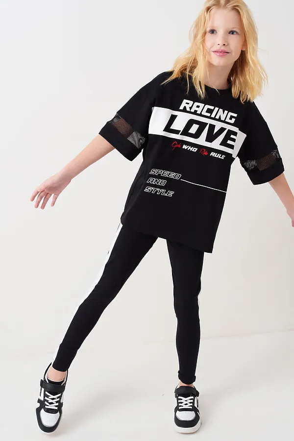 Брюки трикотажные для девочек (легинсы) PLAYTODAY, белый,черный - фото 2