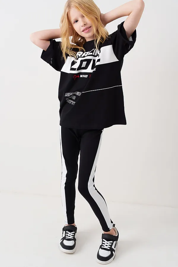 Брюки трикотажные для девочек (легинсы) PLAYTODAY, белый,черный - фото 2