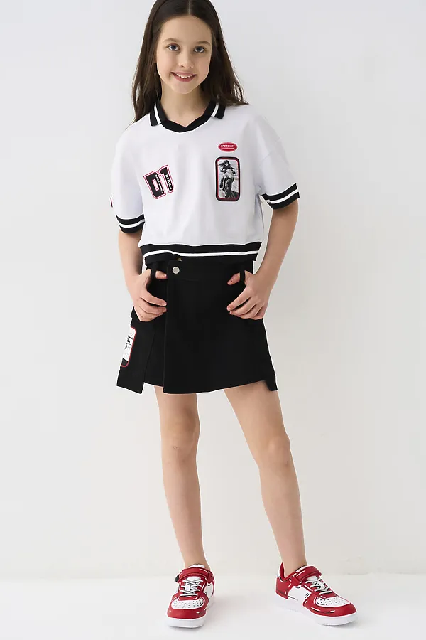 Джемпер трикотажный для девочек (футболка) PLAYTODAY, белый,черный - фото 2