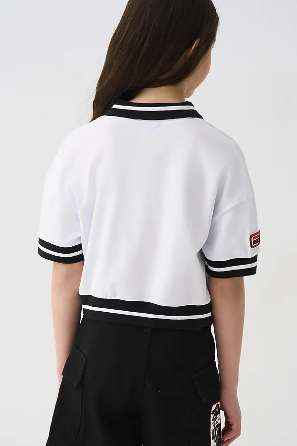 Джемпер трикотажный для девочек (футболка) PLAYTODAY, белый,черный - фото 2