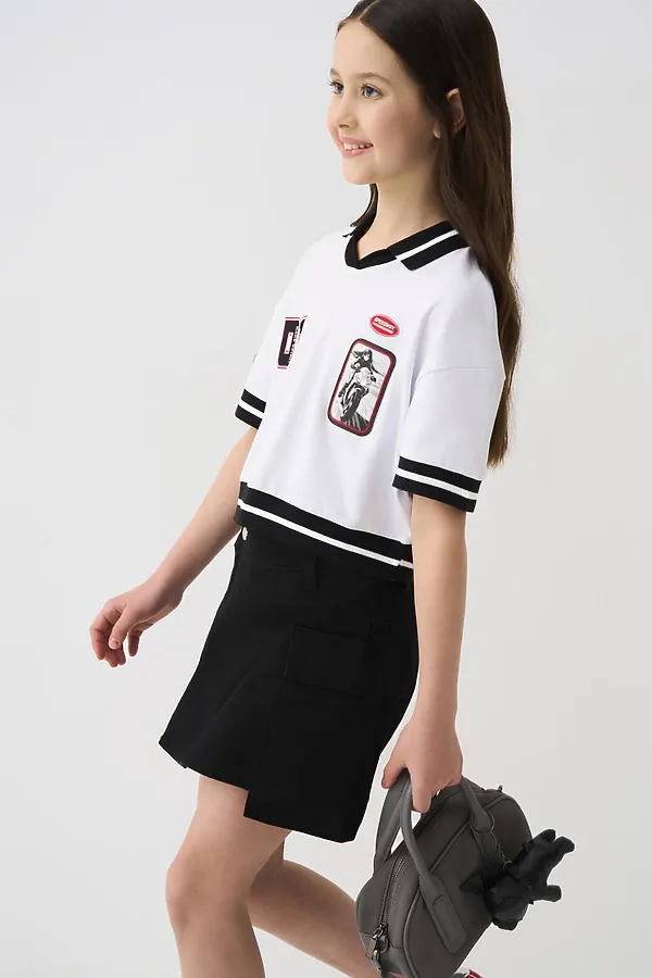 Джемпер трикотажный для девочек (футболка) PLAYTODAY, белый,черный - фото 2