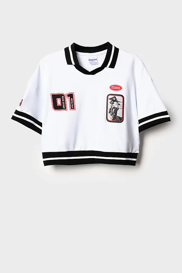 Джемпер трикотажный для девочек (футболка) PLAYTODAY, белый,черный - фото 2