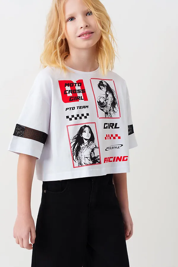 Фуфайка трикотажная для девочек (футболка) PLAYTODAY, белый - фото 2