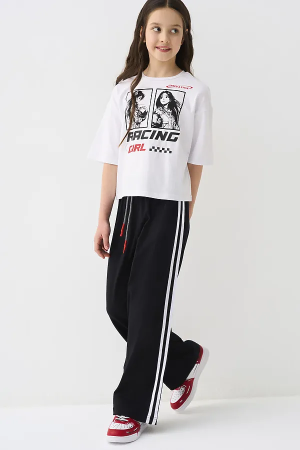 Комплект трикотажный для девочек: фуфайка (футболка), брюки PLAYTODAY, белый,черный - фото 2