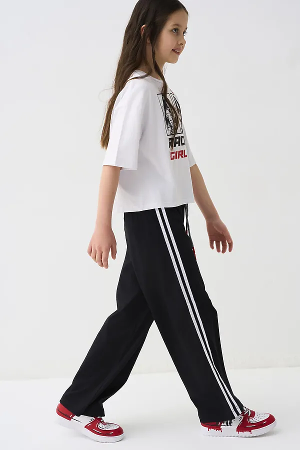 Комплект трикотажный для девочек: фуфайка (футболка), брюки PLAYTODAY, белый,черный - фото 2