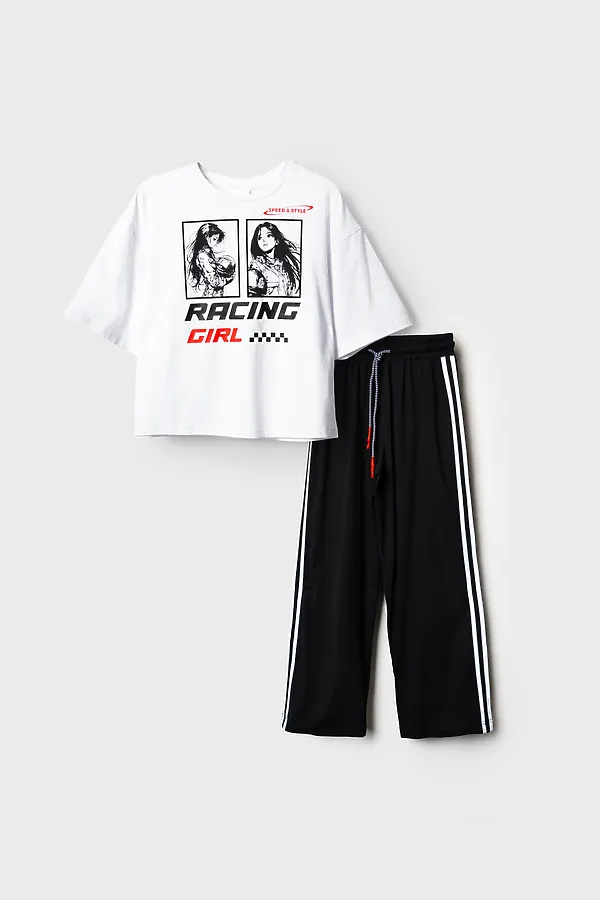 Комплект трикотажный для девочек: фуфайка (футболка), брюки PLAYTODAY, белый,черный - фото 2