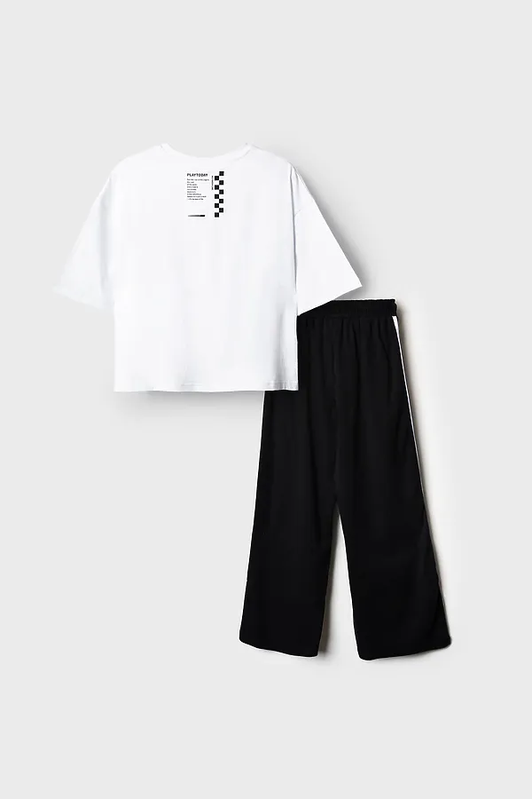 Комплект трикотажный для девочек: фуфайка (футболка), брюки PLAYTODAY, белый,черный - фото 2