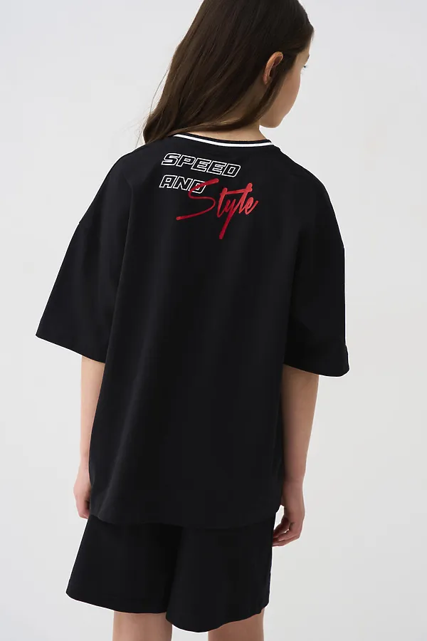 Комплект трикотажный для девочек: фуфайка (футболка), шорты PLAYTODAY, черный - фото 2