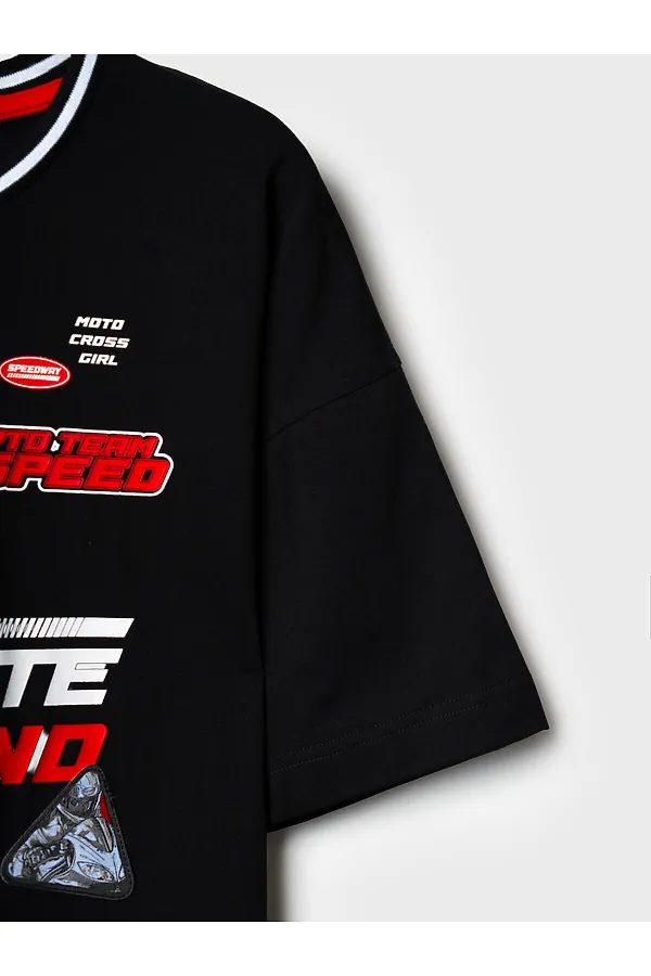 Комплект трикотажный для девочек: фуфайка (футболка), шорты PLAYTODAY, черный - фото 2